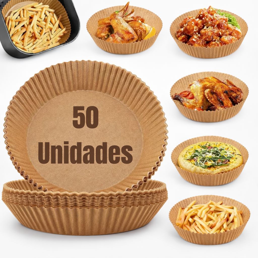 Kit 50 Forma Descartáveis Airfryer Papel Antiaderente Protetor Redondo Forro Prático Para Fritadeira