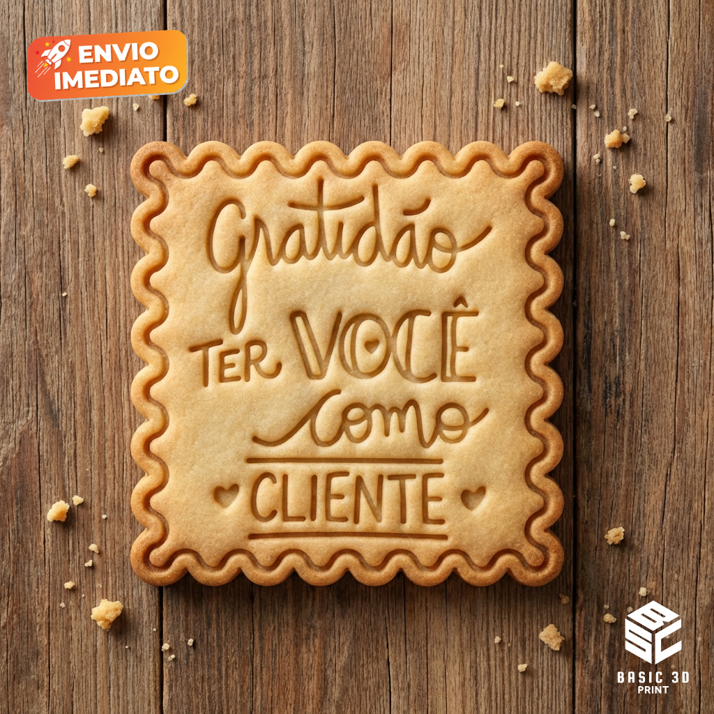Cortador e Marcador Gratidão Cliente Formato Quadrado 6cm Molde Biscoito Decorado para Confeitaria