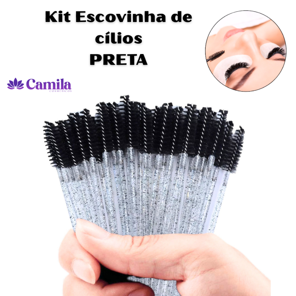 Kit 50/100/200 Escovinhas De Cílios Sobrancelha Glitter Extensão Alongamento Descartável Escova Lash