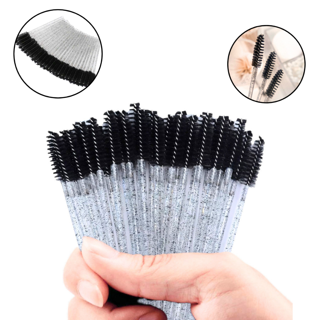 Kit 50/100 Escovinhas De Cílios Sobrancelha Glitter Extensão Alongamento Descartável Escova Lash em Oferta na Shopee
