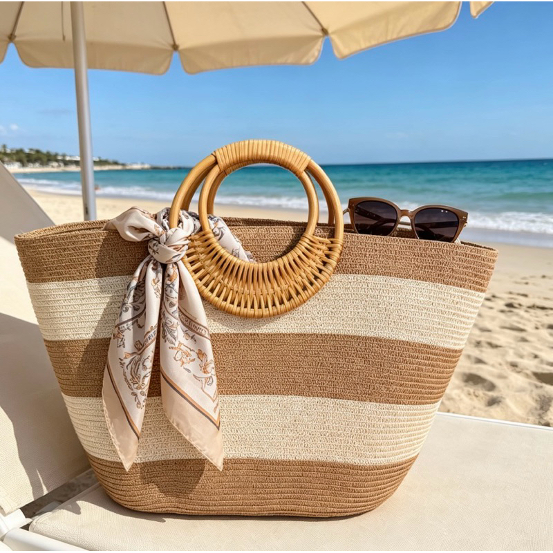 Rattan Bolsa Sacola Bolsa Tecido Bolsa Palha Bolsa Sacola de Grande Capacidade