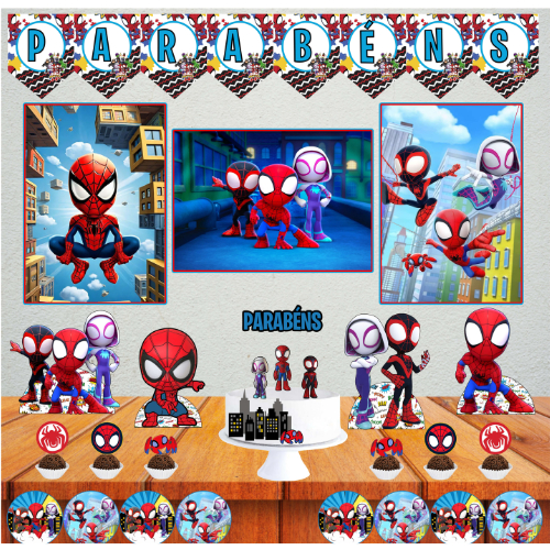 Kit Festa SPIDEY E SEUS AMIGOS ESPETACULARES, HOMEM ARANHA festa em casa, escola decoração completa