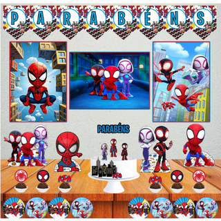 Kit Festa SPIDEY E SEUS AMIGOS ESPETACULARES, HOMEM ARANHA festa em casa, escola decoração completa