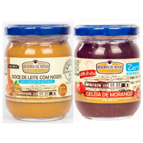 COMBO Geléia De Morango Diet Zero Açúcar 200g+ Doce De Leite Com Nozes Zero Açúcar 210g