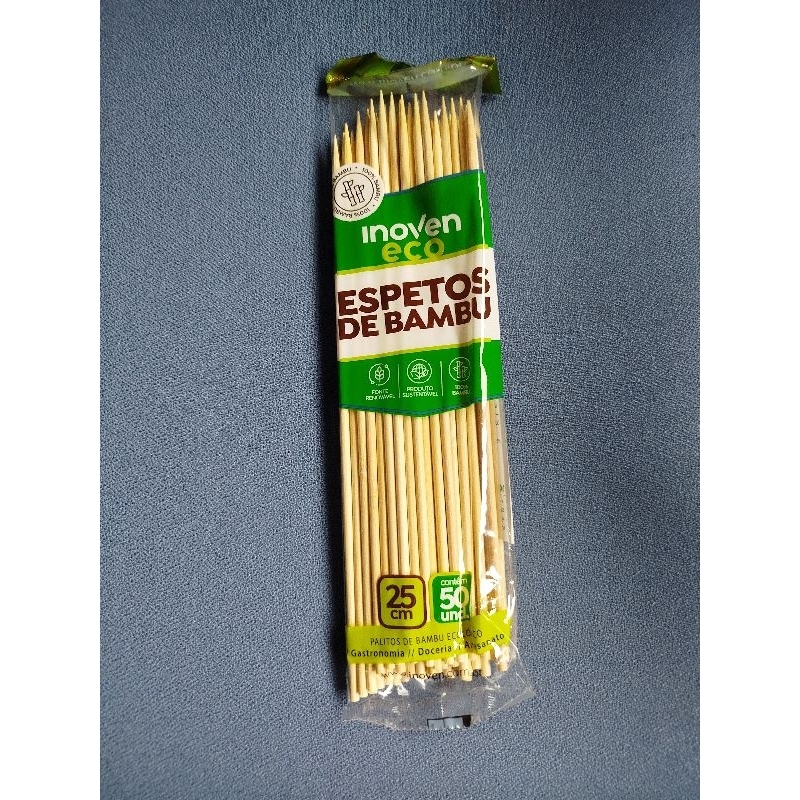 Espeto de bambú p/ churrasquinho 25 e 30cm PCT com 50 unidades cada