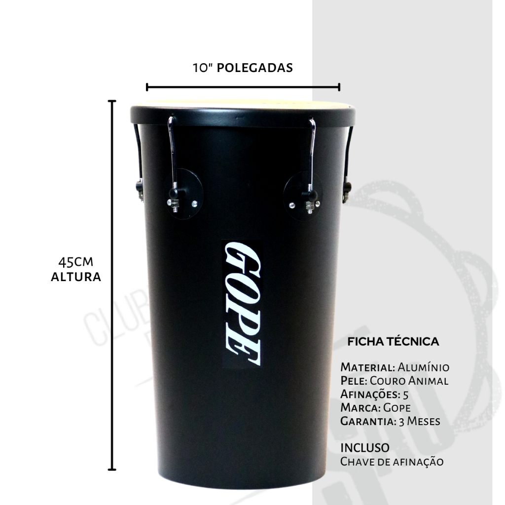 Tantan Rebolo Gope Original 10" x 45cm Alumínio Cônico Preto Fosco Couro Animal