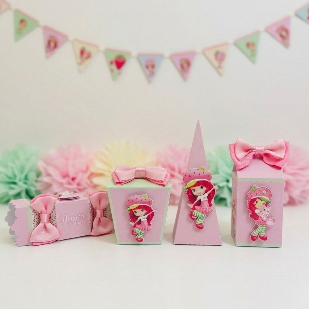 Kit Festa Caixinhas Personalizadas Moranguinho | Lembrancinha | Pegue e monte | Aniversário Infantil