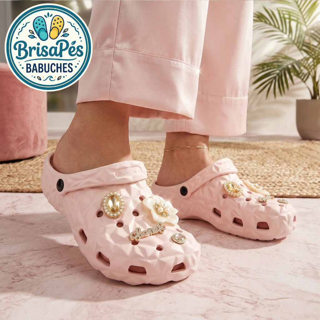 Babuche EVA Diamante 3D Leve Macio Confortável Antiderrapante com Acessórios Decorativos Casual