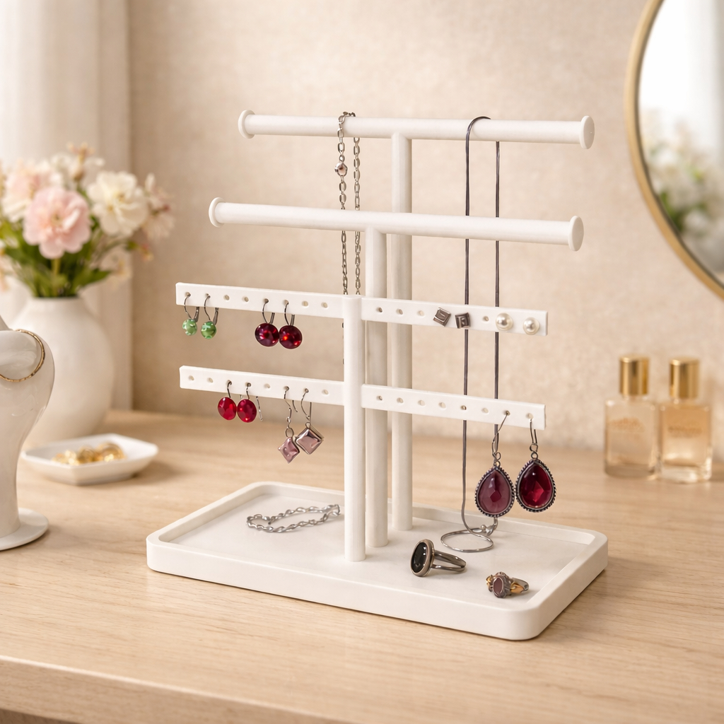 Organizador de Joias com Bandeja – Brincos, Anéis e Colares