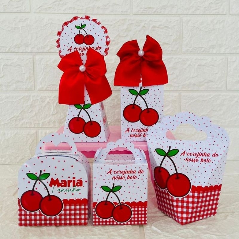 Kit Festa cerejinha Personalizado | Caixinha Lembrancinha Infantil | Aniversário Tema cerejinha