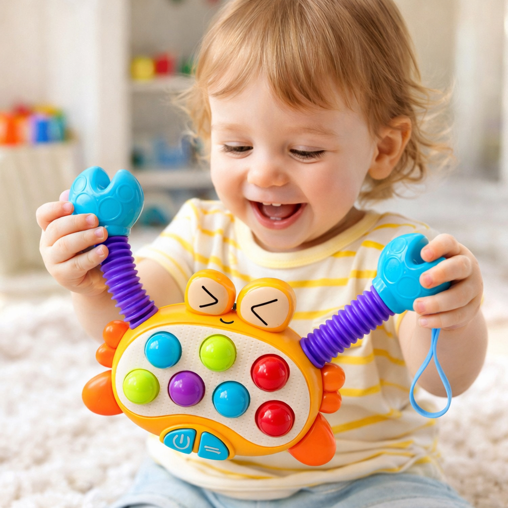 Caranguejo Estica E Puxa Pop IT Brinquedo Infantil Divertido Interativo Com Som E Luz