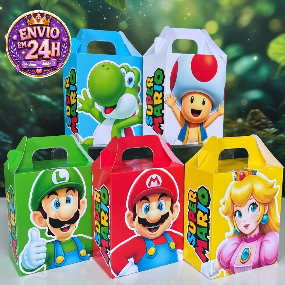 20 unid Super Mário -  Maletinha - Caixinhas - Pegue e Monte - Personalizados para Lembrancinhas de Festa infantil