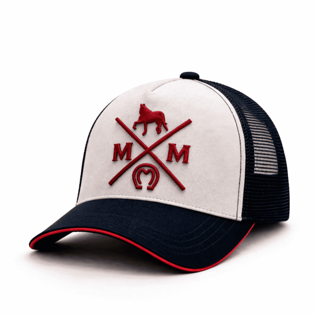 Boné Trucker Country Aba Curva Telinha Mangalarga Marchador Branco Vermelho Masculino Feminino