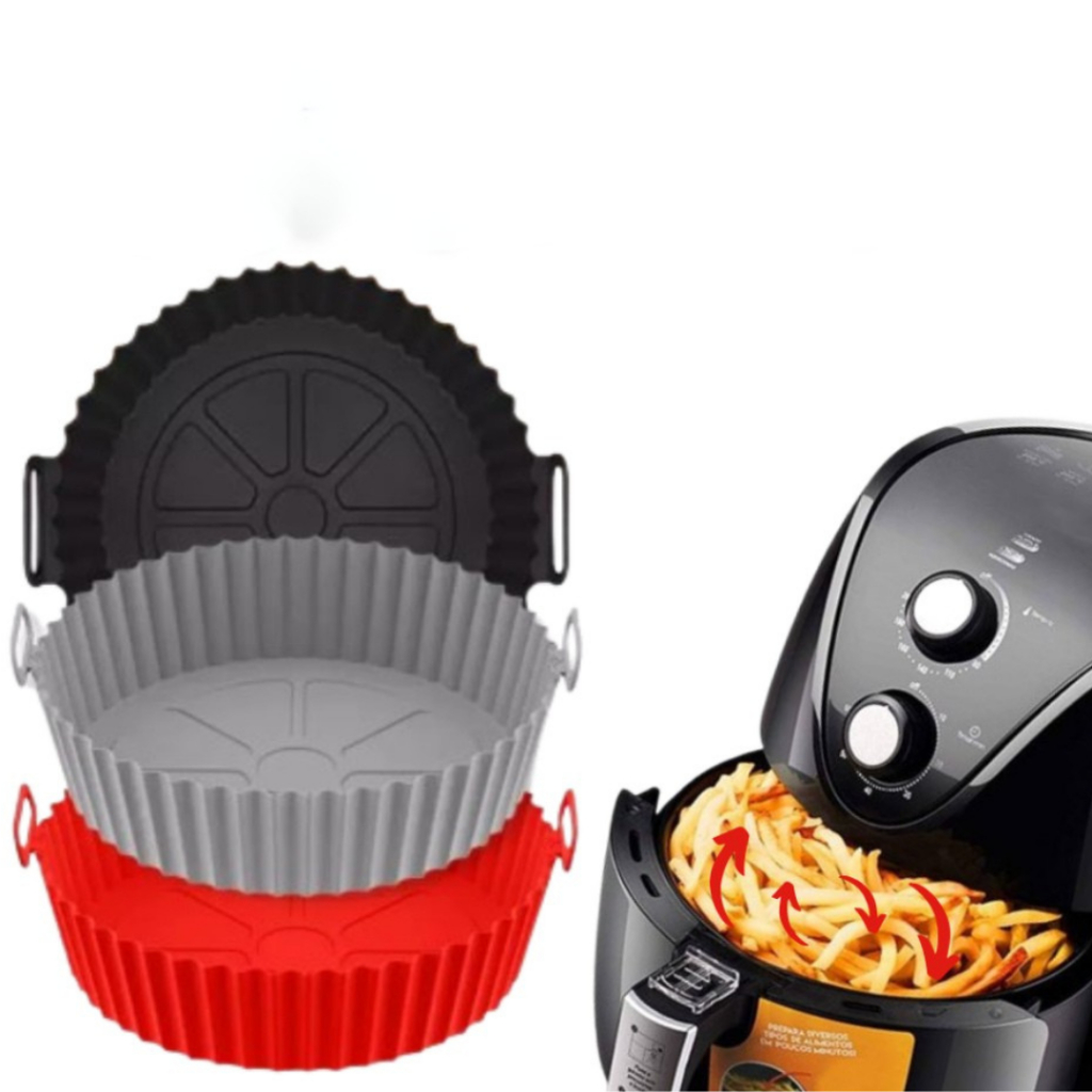 3 FORMAS DE SILICONE PARA AIR FRYER 20CM CORES ALEATORIAS
