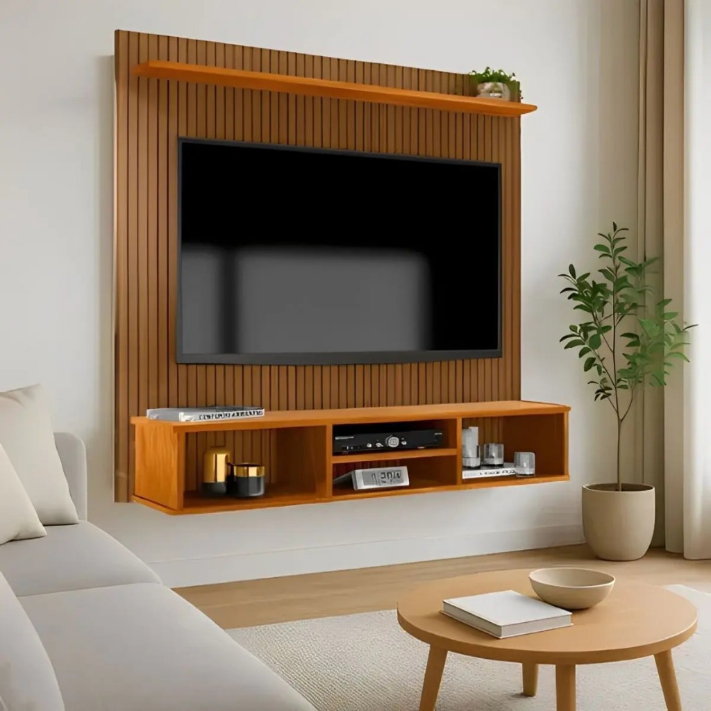 Painel de Parede para TV de 50 Polegadas com Design Ripado