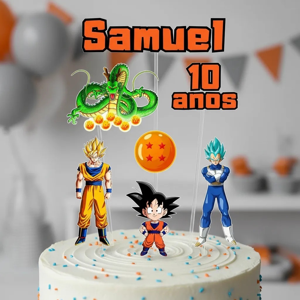 Topo Topper De Bolo Tema Dragon Ball Goku Vegeta Personalizado Decoração Para Bolo