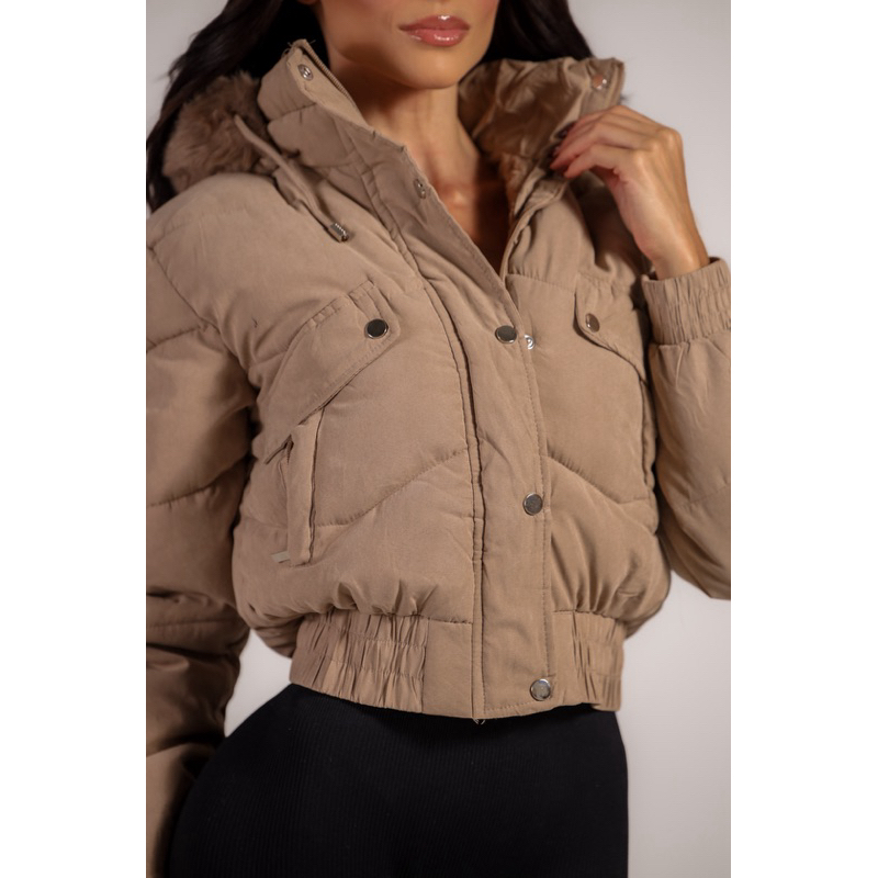 Jaqueta Puffer Feminina Forrada de Pelinhos – Tecido Sarja, Capuz Removível – Várias Cores, Super Quente e Tendência