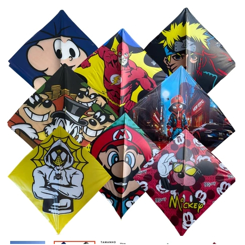 Pipa 35x35cm Sortido Flexinha Alta Qualidade, Artes Estampadas e Plástico Premium