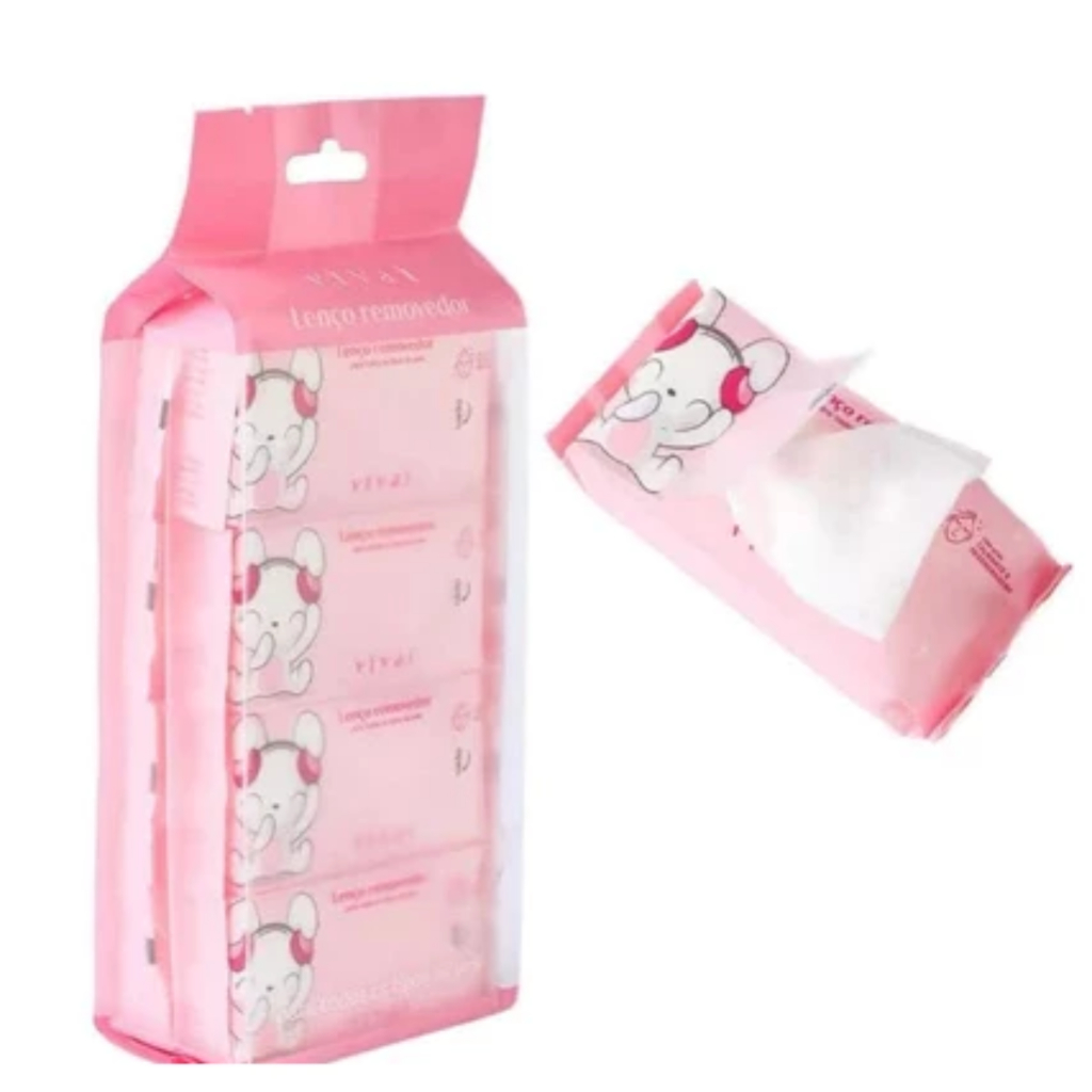 Kit 1,2 ou 8 Lenço Demaquilante Vivai Mini Removedor de Maquiagem Limpeza Rápida Todos os Tipos de Pele