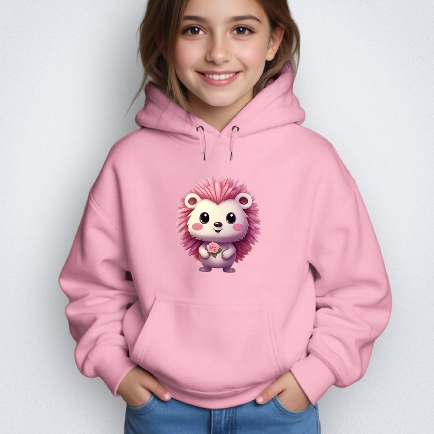 Blusa Moletom Flanelado Infantil Canguru Gola Careca Ouriço Rosa Flor Desenho Animal Infância Lazer