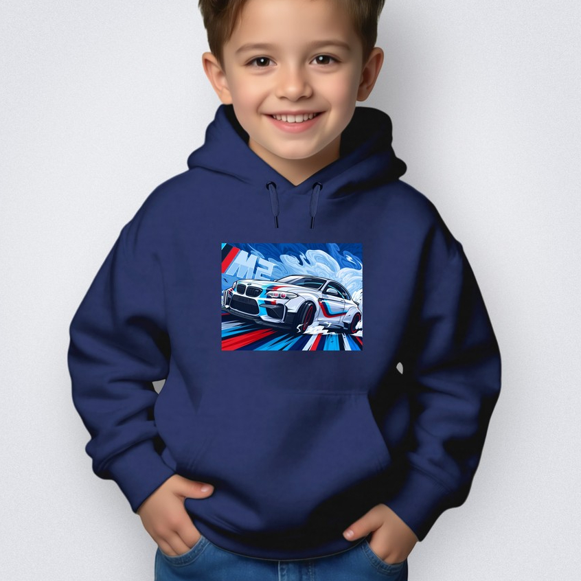 Blusa Moletom Flanelado Infantil Canguru Carro Branco M2 Corrida Desenho Animado Infância Recreação