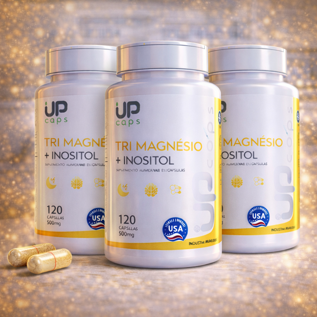 Inositol + Tri-Magnesio 120 Cápsulas | Magnesio Dimalato, Quelato, Taurato e Vitamina B6 - UpCaps em Oferta na Shopee