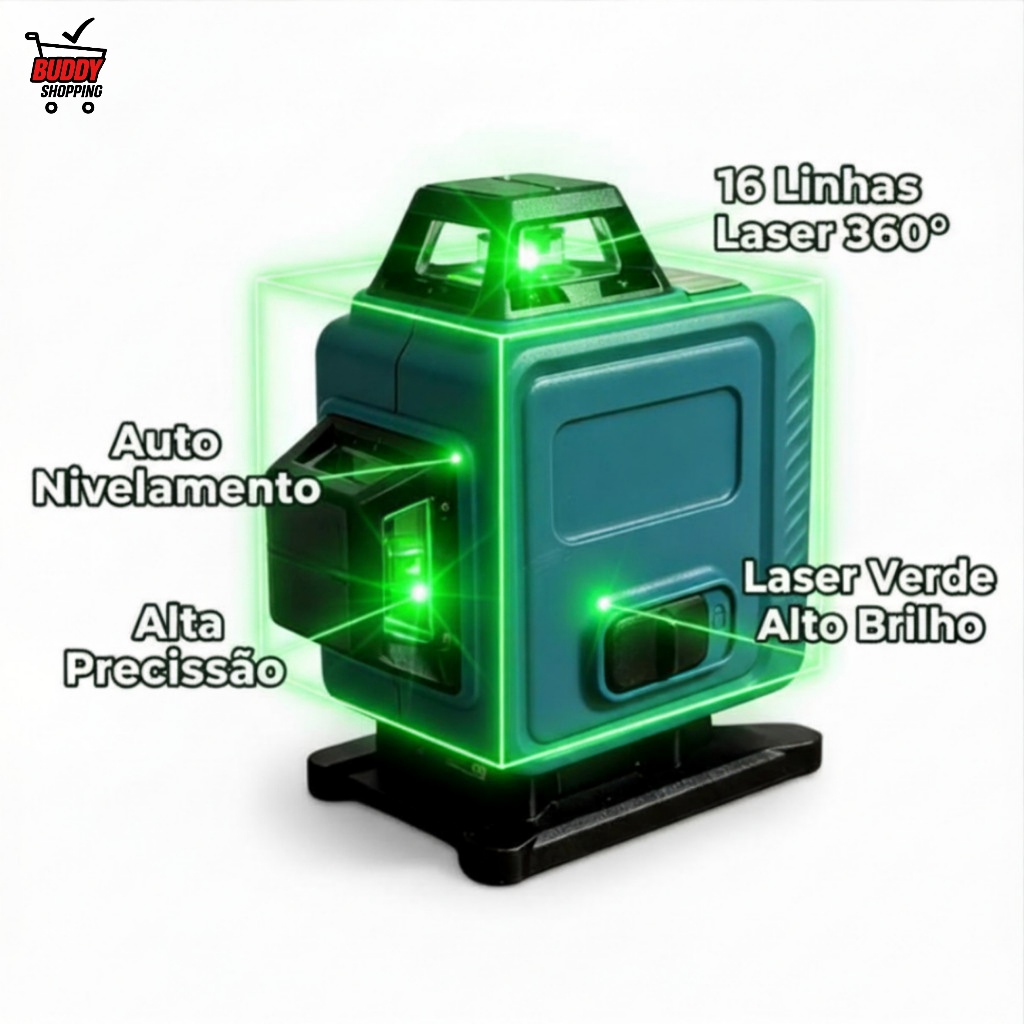Nível Laser Verde 360° Profissional 16 Linhas Autonivelante + Tripé Kit em Oferta na Shopee