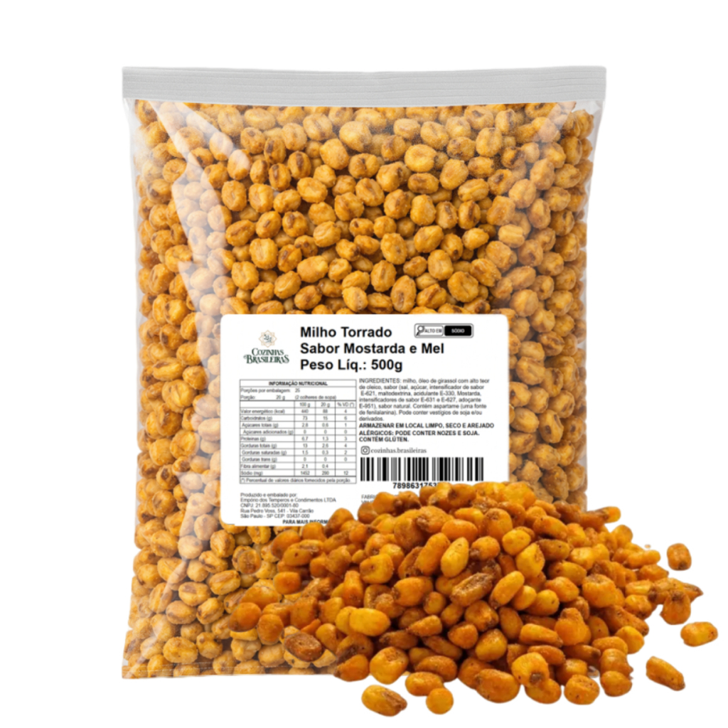 Milho torrado sabor Mostarda e Mel lanche, snack, petisco 100g, 200g, 500g