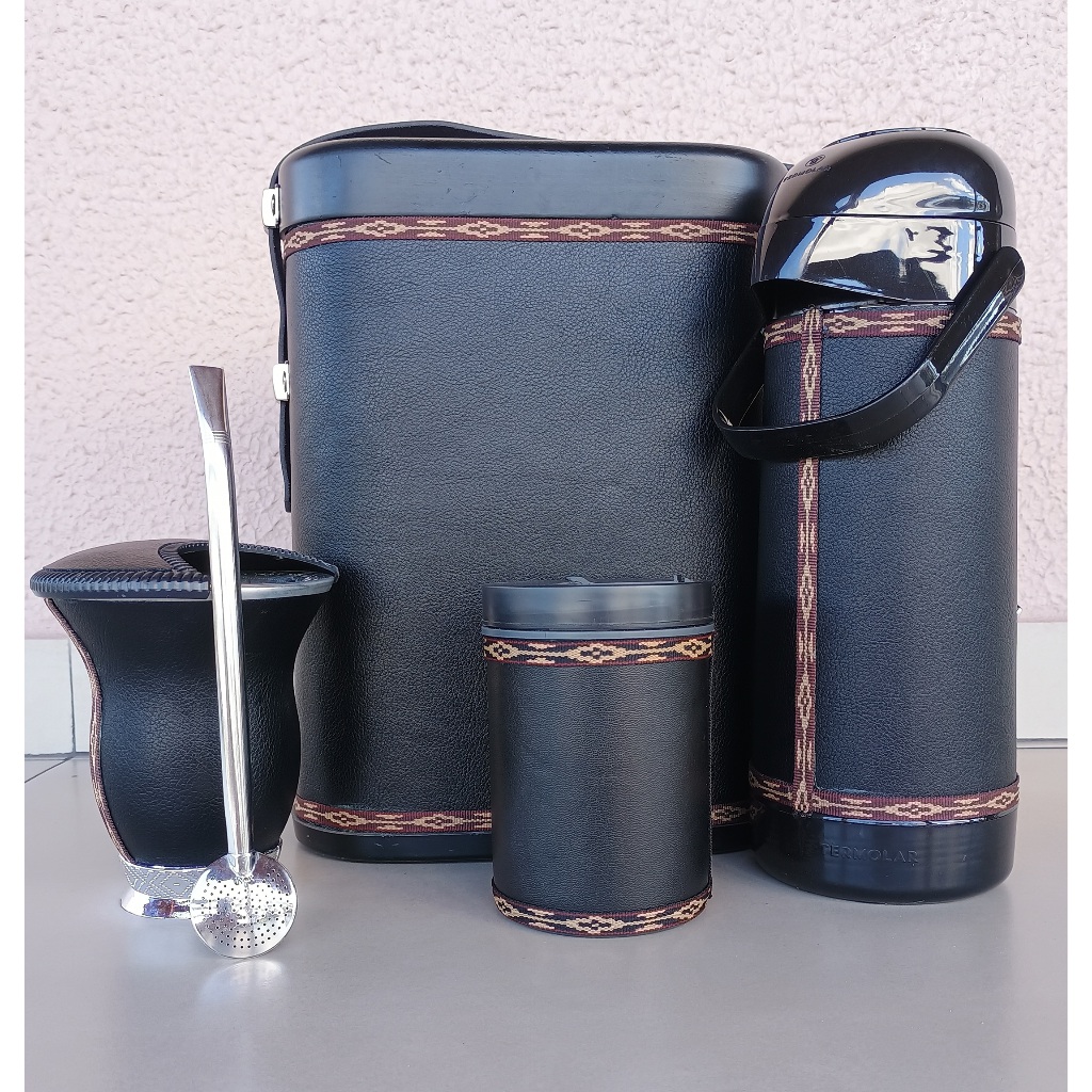 Kit Mateira Fechada 6 Peças Térmica 1L + Cuia e Bomba Inox + Porta erva + Tapa Erva