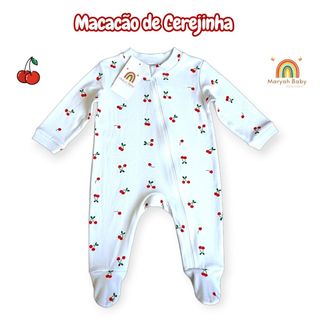 Macacão Bebê Cerejinha Menina Quentinho Com Vira Pé Para Dias Frio Macacão Feminino Com Ziper