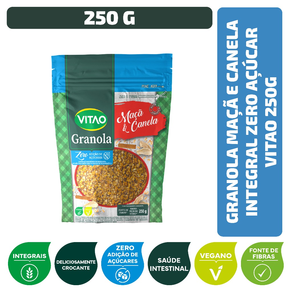 Granola Maçã e Canela Integral Zero Açúcar Vitao 250 g