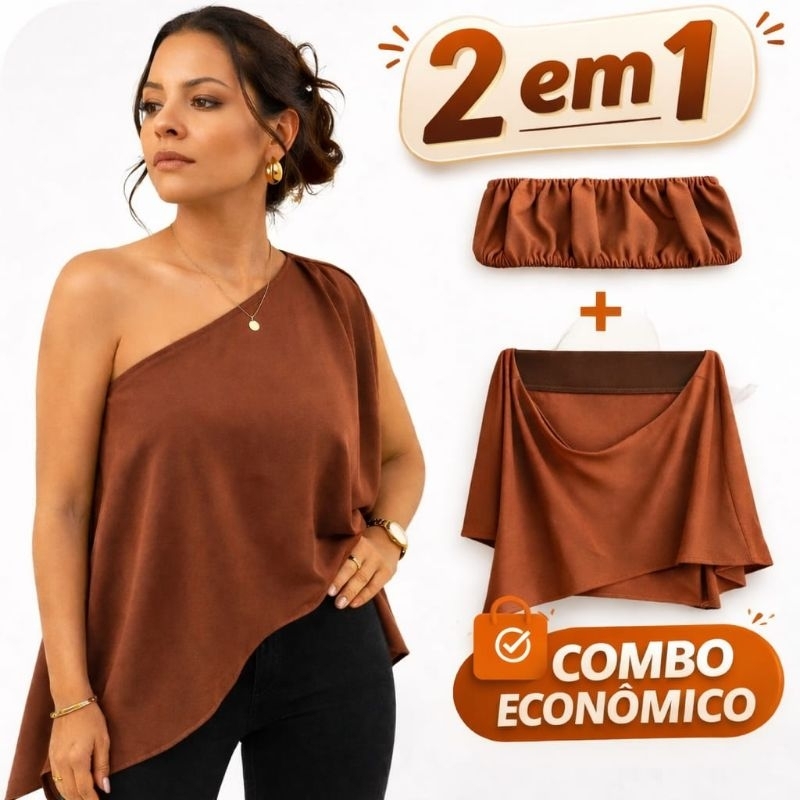 Blusa Bata 2 em 1 Feminino Boho Chic com Top Faixa Ombro Só Elegante Moda Versatil Tendencia 2026