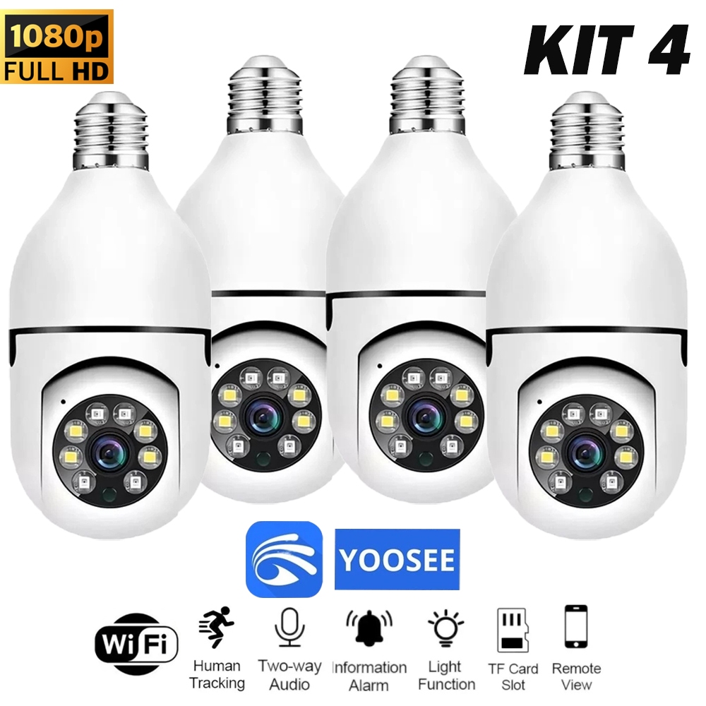KIT 4 Câmera de Segurança 1080P Wi-Fi 360° com Visão Noturna e Rastreamento Inteligente-App YOOSEE