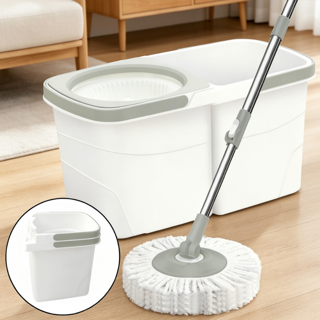 GM Bear Mop Giratório Duas Águas,Com Balde E Esfregao,PlásticoCesto,Mop Giratório Simplo,Com Abeça Giratória
