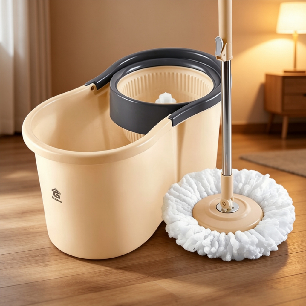 GM Bear Mop Giratório Cabo Grande de 114 cm 8 Litros Cesto Em Plástico e - Balde Centrífuga Limpeza Sem Esforço