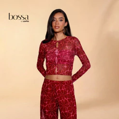 Lovito Bossa l Blusa Cropped Feminina em Tule, Estampa Floral Com Recortes Centralizados BLB15751605