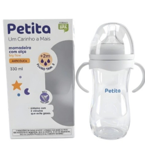 Mamadeira PETITA BIG FLOW PETALA  C/ ALÇA  Removível 330ml Anticólica | BPA Free BEBE INFANTIL