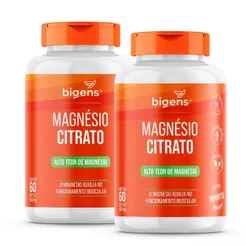 Kit 2x Bigens Magnésio Citrato 60 Cápsulas 260mg Alto Teor | Energia Muscular | Sono | Relaxamento