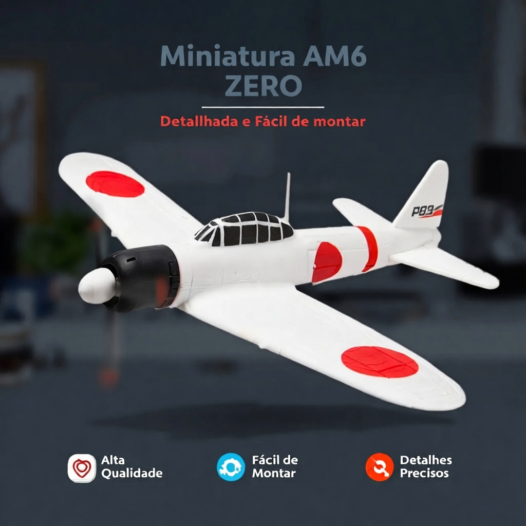 Coleção WWII: Avião Miniatura AM6 Zero WWII | Aeromodelo Mitsubishi A6M Zero - Modelo Premium para Colecionadores