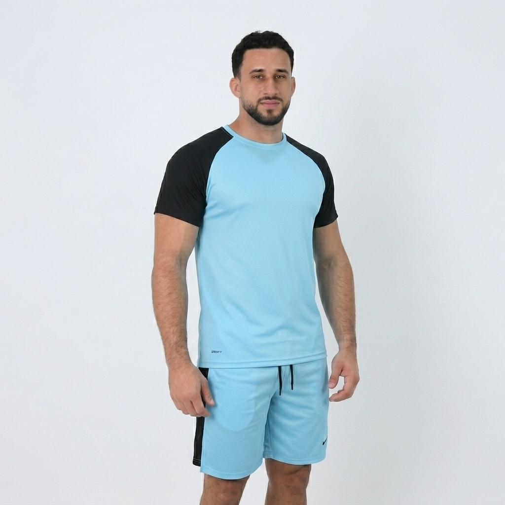Conjunto Masculino Academia Dry Fit Bermuda Corte Americano Esportivo Camiseta Raglan