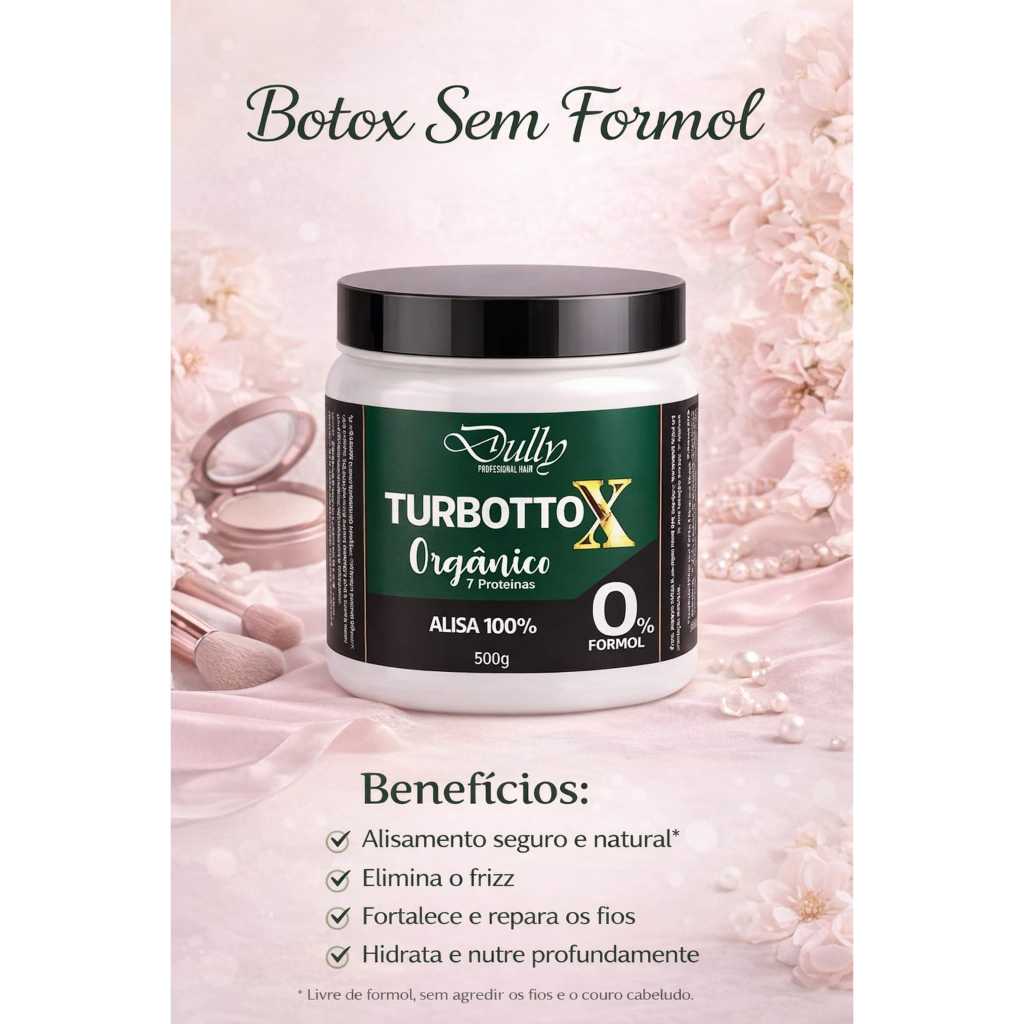 Turbotox Orgânico 500g – Botox Capilar Redutor de Volume, Hidratação Profunda e Sem Frizz