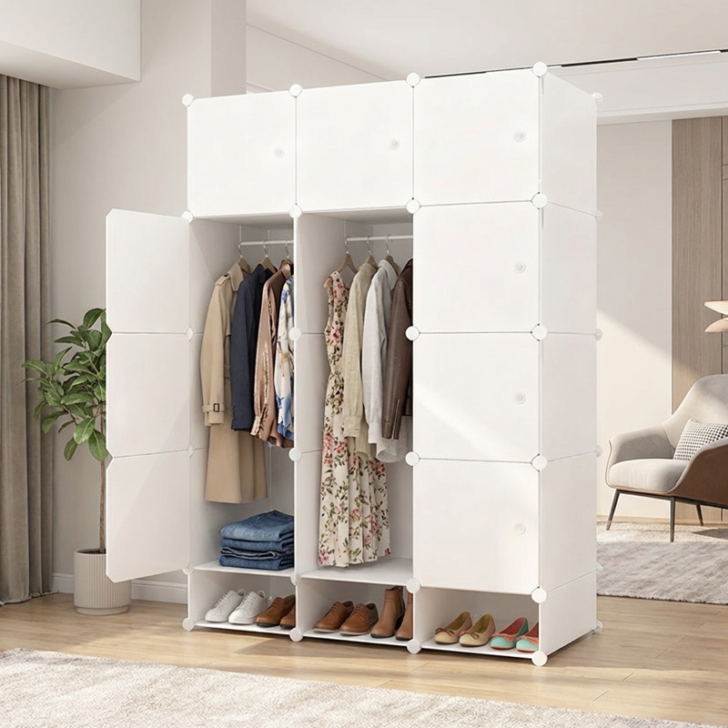 Guarda-Roupa Modular Portátil Organizador de Roupas com Sapateira Cabideiro Armário Multiuso Infantil