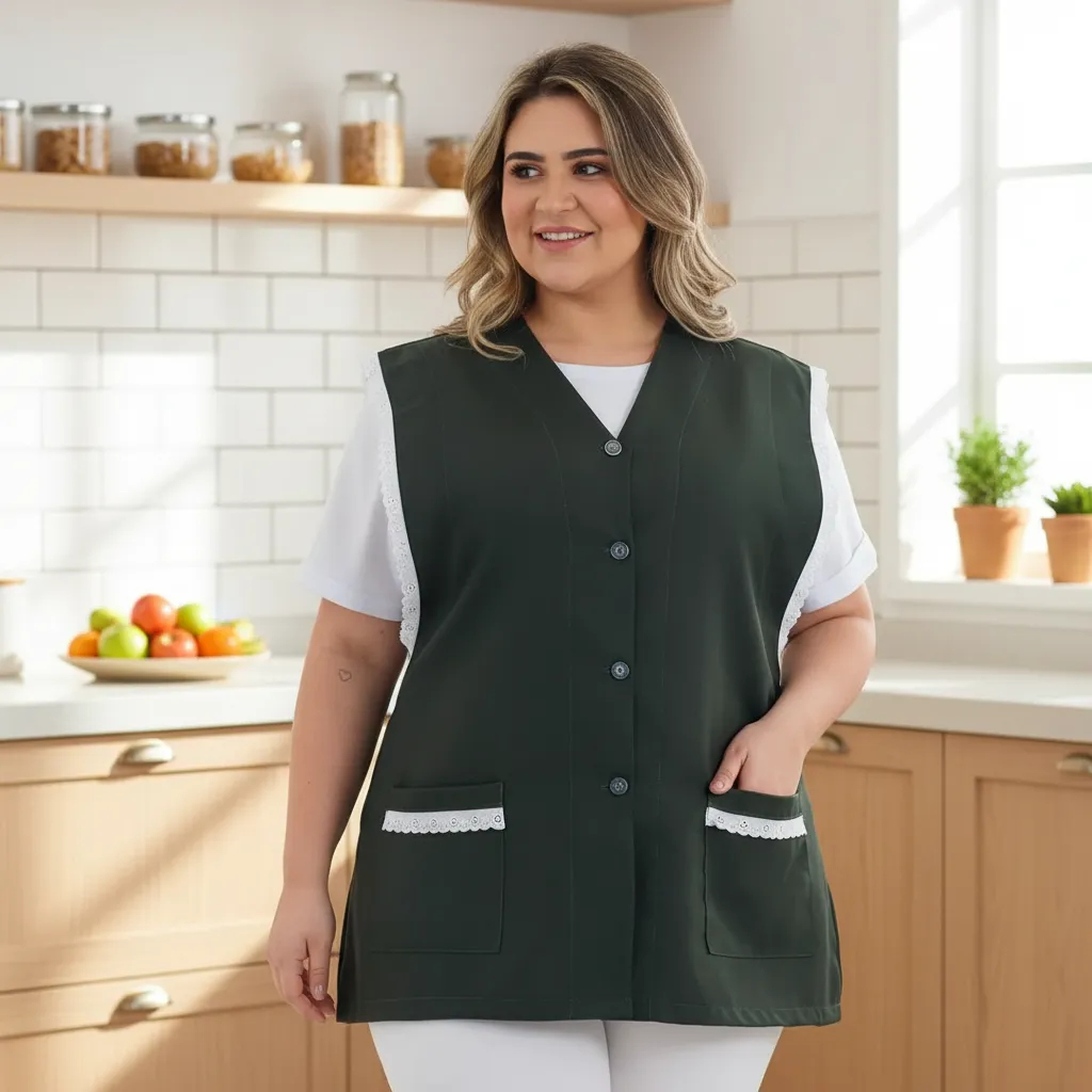 Kit com 2 Jalecos Plus Size em  Oxford Com Bordado Ingles Professora Babá Faxina Tamanhos Grandes