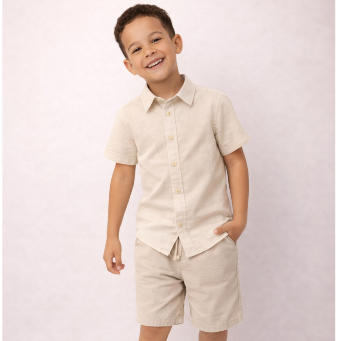 Camisa Social 100% Algodão Infantil Masculina Menino Festa Manga Curta  Linho Botão