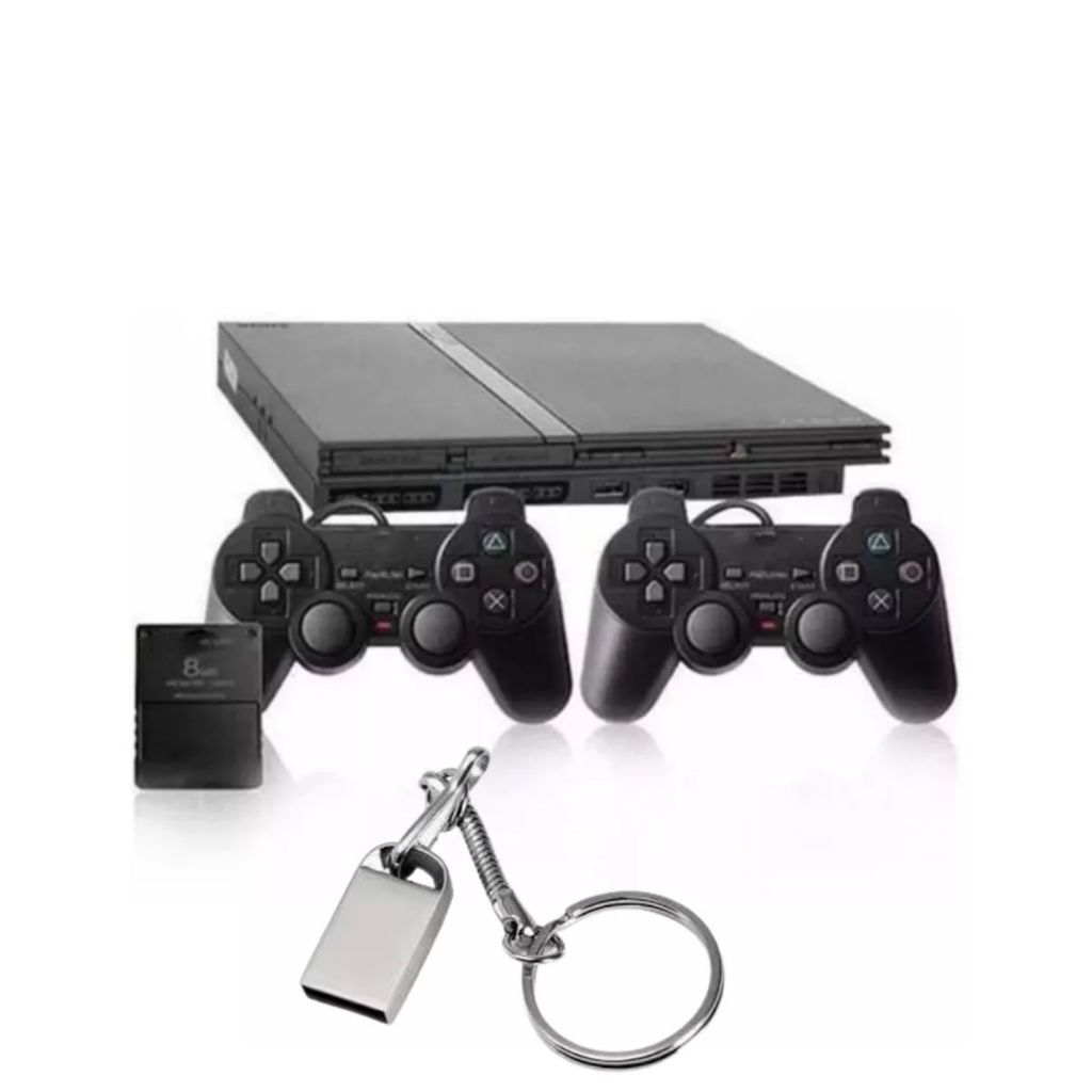 "PlayStation 2 PS2 Slim Semi-novo No OPL  + 2 Controles + Cabos - Pronto para Jogar!"