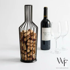 Porta Rolhas Garrafa Decorativa de Ferro - Presente Criativo para Amantes de Vinho - Decoração Moderna Adega e Bar.