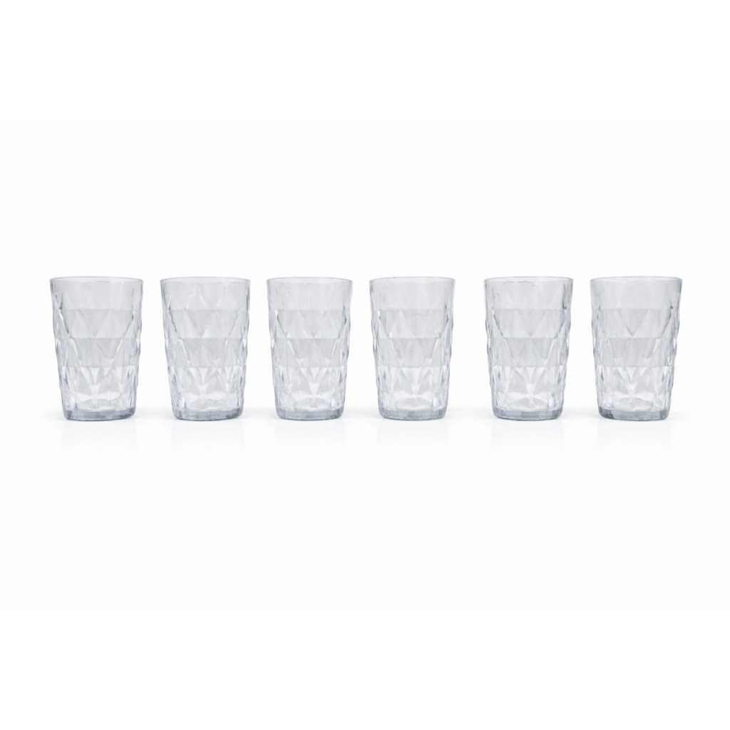Jogo de 6 Copos Vidro Diamond Altos Resistente Transparente 400ml Água Bebida Suco Drink Buffet Bar