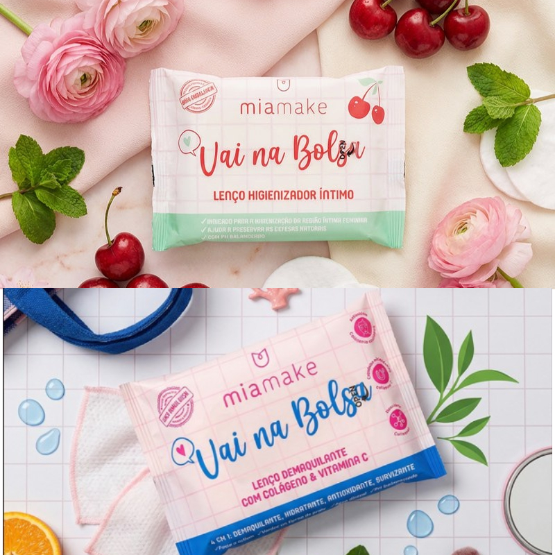 Lenço Higienizador Íntimo / Demaquilante Miamake Vai na Bolsa | Kit com 2, 3 ou 5 | Uso Diário Feminino | Vitamina C
