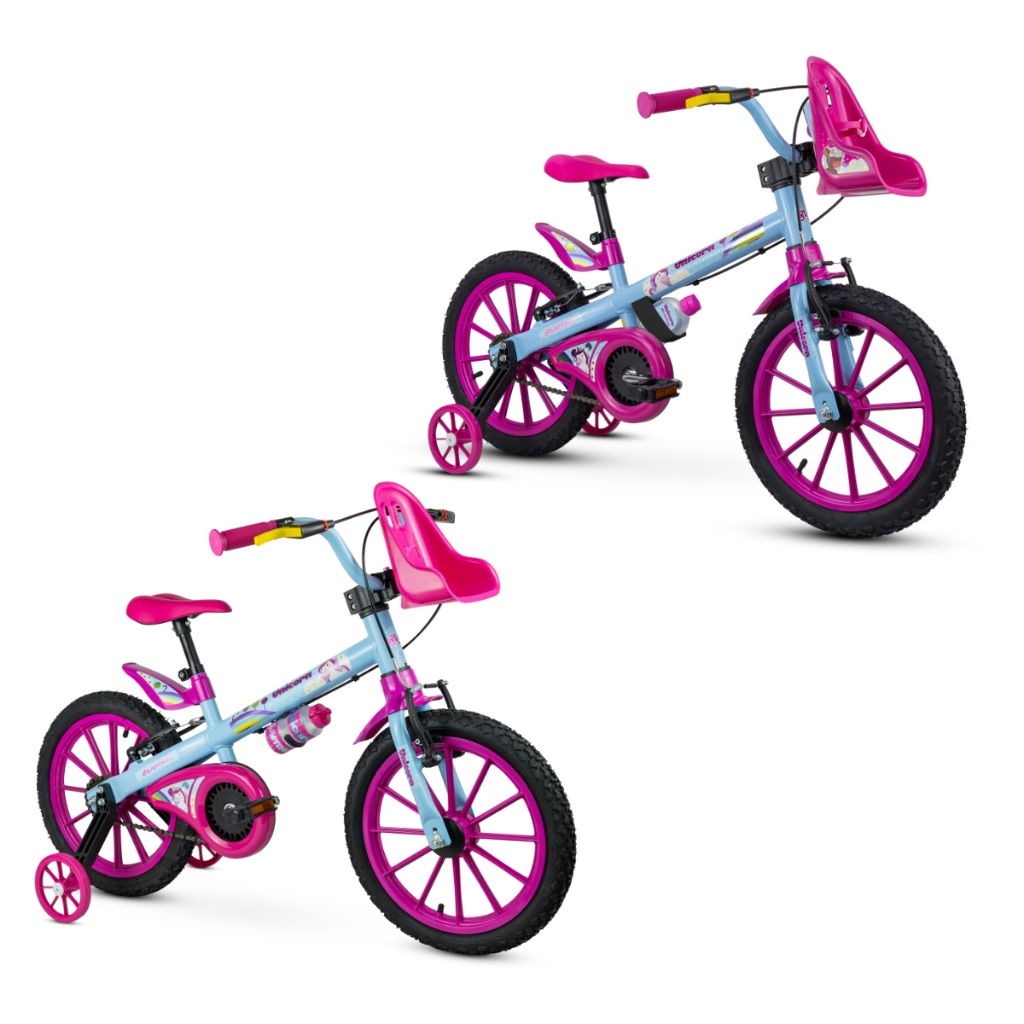 Bicicleta Infantil 5 a 8 Anos Unicórnio Aro 16 Bike Com Rodinhas Nathor