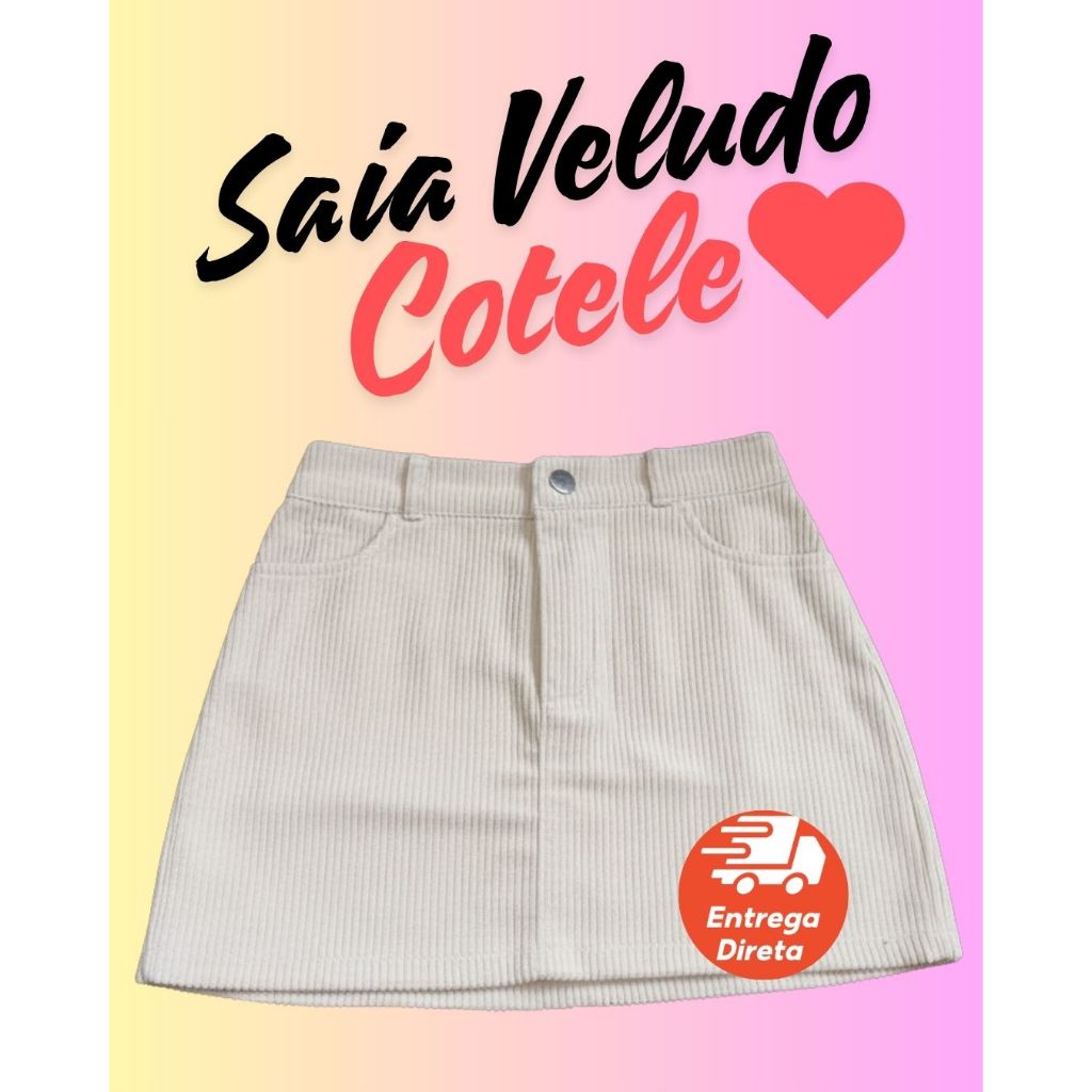 Saia Femenina Curta Veludo Cotelê Cintura Alta Fashion